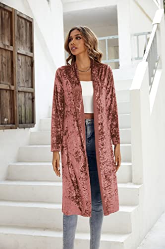 Image of R.Vivimos Women's Long Sleeves Casual Velvet Jacket Open Front Cardigan Coat Outerwear