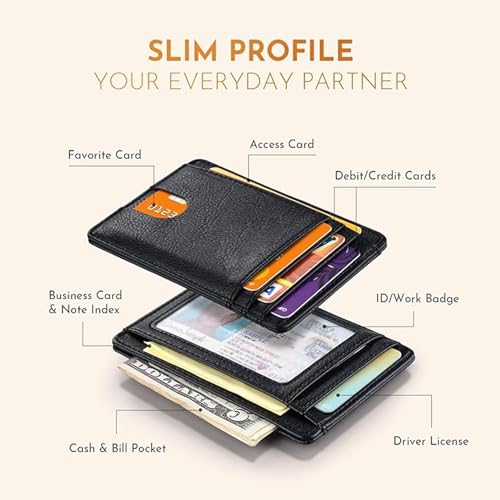 RFID Blocking Slim Leather Wallet - Front Pocket Minimalist Design for Men & Women Cross Plain black3