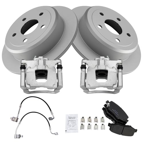 Image of TRQ Rear Brake Pad & Rotor Kit Ceramic Premium G-Coated Compatible with 2007-2013 Jeep Wrangler