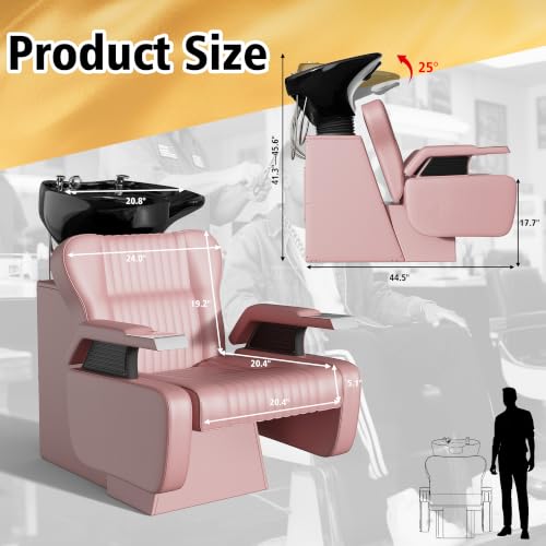 Image of KIGOTY Hair Washing Station,Salon Shampoo Backwash Units for Hairdressing | Pink-Black,Backwash Shampoo Sink Chair,Adjustable Ceramic Bowl, Shampoo Bowl Sink,PU Leather