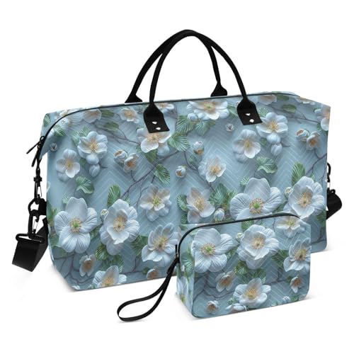 Duffel Bags Modern 3d Rendering Jasmine Aqua Weekender Bag with Adjustable Strap for Business Trips Foldable bolso para mujer