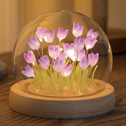 Image of One94Store Tulip Lamp LED Night Light Decoration Lamp Glass Artificial Tulips Table Lamp for Bedroom, Livingroom, Birthday, Anniversary Gift| (8 cm 10 Flower, Purple)