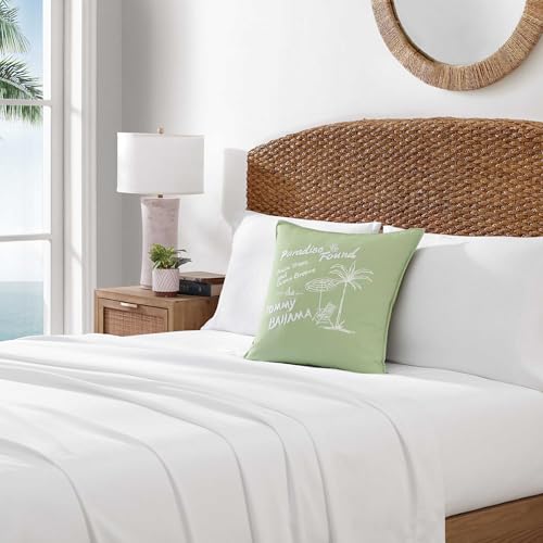 Tommy Bahama - Decorative Pillow Cotton Canvas Coastal Throw Pillow with Island Artwork and Lettering Pillow for Couch or Bed 20 x 20 Paradise Found Green