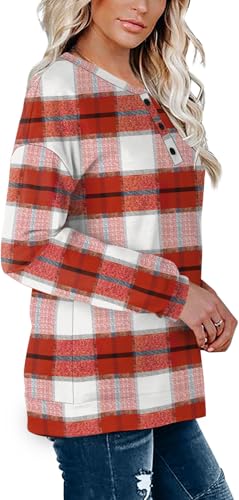 Image of OFEEFAN Womens Casual Sweatshirts Henley Button Up Long Sleeve Tunic Tops