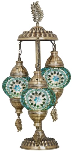 DEMMEX Lampe de chevet de table en mosaïque marocaine turque, 3 nuances, faite à la main, 53 cm