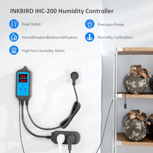 Inkbird IHC-200 Feuchtigkeitsregler 220V Play und Plug Hygrostat,Luftbefeuchter Luftentfeuchter für Pilz Gewächshaus Terrarium