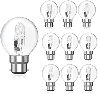 DoRight 42W BC B22 Halogen Golf Ball Bulbs, Dimmable G45 Mini Globe Bayonet Cap Light Bulb B22 B22d Classic Clear Round Bulb, Warm White 2700K, 613lm Mains 240V for Ceiling Fans Chandelier (10-Pack)