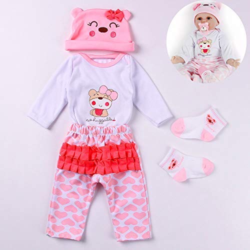 ZIYIUI 55cm vêtements Reborn Reborn bébé poupée Ours Motif vêtements-Pantalon-Chaussette-Chapeau adapté pour 22 poupées de bébé Reborn