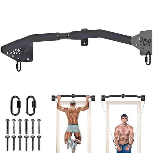 SELEWARE Heavy Duty Wall Mount Doorway Pull Up Bar, Joist/Beam Mount Chin Up Bar w/Non-Slip Foam Grips & Resistance Band Hooks, Steel Construction, Fits 32" Wall Studs for Home Gym Strength Training