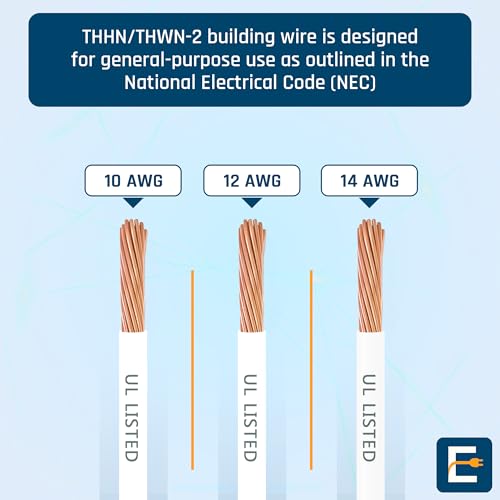 Image of THHN Wire 12 Gauge (12 AWG) 50 FT - Stranded Copper Building Wire for Panel /Control Wiring, Grounding & Lighting Circuits (Residential /Industrial), UL Listed, 600V, THWN-2, PVC /Nylon Jacket, White