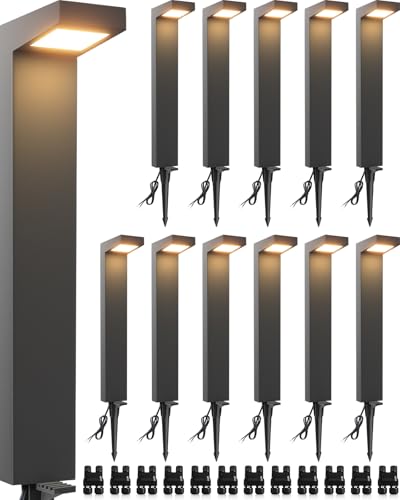 SUNVIE 12-Pack Low Voltage Landscape Lights 5W 3000K LED Pathway Lights IP65 Waterproof Outdoor Landscape Path Lighting with Connectors Cast-Aluminum for Garden Walkway Yard 12-24V AC/DC Warm White