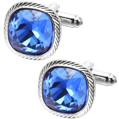 Gemelos cuadrados plateados con cristal azul ZEEY miniatura 1