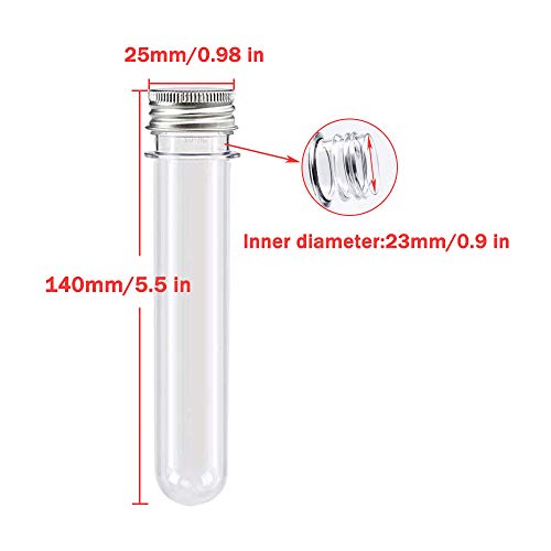 25 Pcs 25 x 140 mm(45ml) Clear Plastic Test Tubes with Caps,Test Tube for Bath Salts Container,Party,Home Decoration,Candy Storage