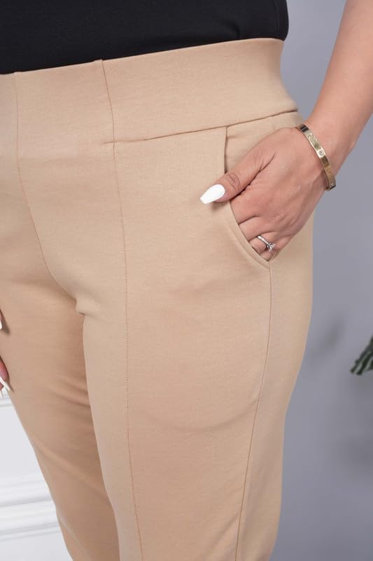 Image of Mlada Women's Solid Cotton Lycra High Waist Ankle Length Tummy Tucker Jeggings Trouser with 2 Side Pockets | Office Wear Summer Pants | Regular Fit, Stretchable, Comfortable & Stylish Everyday Bottoms