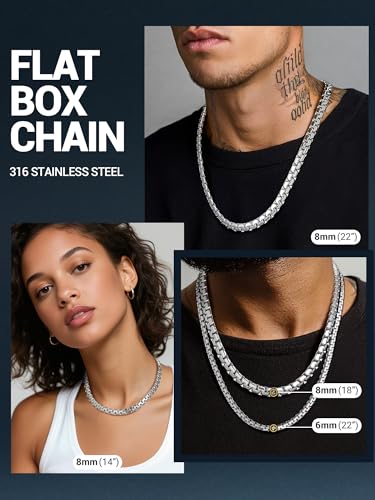 Image of PROSTEEL Stainless Steel Flat Box Link Chain Necklace for Men