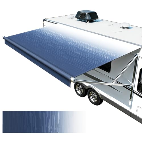 SHADEPLUS RV Awning Fabric Replacement,Camper Awning 18.5 oz Heavy Duty Waterproof Vinyl Universal RV Awning Fabric for All Brands Camper,Trailer, Motorhome Awnings,Navy Blue Fade 17'2''