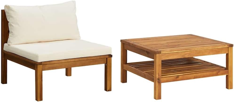 vidaXL 2 Piece Patio Sofa Set with Cream White Cushions Acacia Wood
