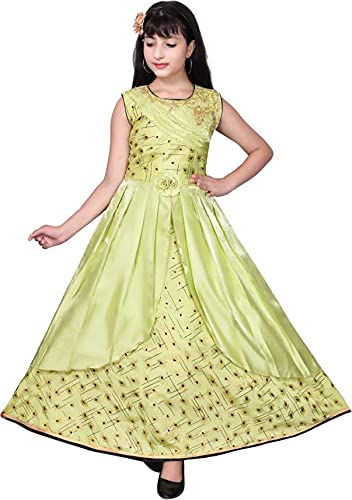 Kitty-Fashion New Satin Flower Printed Gown for Girls