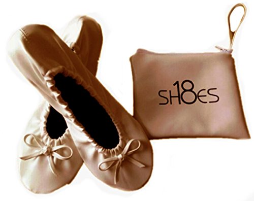 Shoes 18 Women's Foldable Portable Travel Ballet Flat Shoes w/Matching Carrying Case Nude