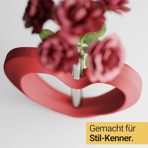 Herz Vase Modern, Recycelter Kunststoff, Minimalistische Tischvase mit Glasröhrchen für Einzelblume, Matt Finish, 18 x 13 cm, Wasserdicht, Valentinstag (Rot) – Bild 3
