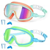 Kids Goggles for Swimming 2 Pack No Leaking Anti-Fog Outer Eye Fit with Wide View UV Protection Crystal Clear Watertight Swim Goggles with nose cover Suitable for Children Youth Boys Girls Age 3 to 14