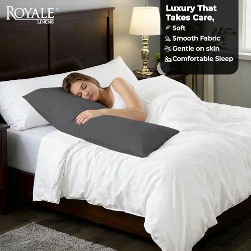 Image of ROYALE LINENS Body Pillow Cover - Double Brushed 1800 Microfiber - 20 inchx54 inch with Hidden Zipper Closure - Wrinkle & Fade Resistant - Super Soft Body Pillowcase 2 Pack (Grey, Pack of 2)