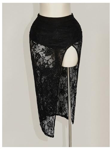 Verdusa Women's Plus Size Lace Skirt High Waisted Split Bodycon Midi Skirts3