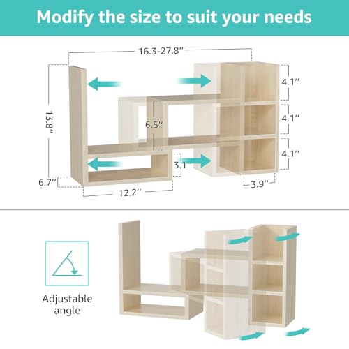Image of NUTIKAS Desk Shelves Desktop Organizer Shlef - Natural Wood Tone Office Organization for Top of Desk Organizers and Accessories Corner Bookshelf Table Top Shelving Small Hutch Decorations for Office