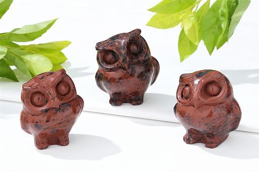 Estatua búho de piedra natural tallada a mano 4 cm miniatura 2