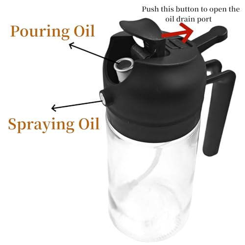 ZHIYE Oil Spray Bottle for Cooking, 500ML 2 in 1 Olive Oil Dispenser Sprayer for Kitchen Premium Clear Glass Bottle for Cooking, Air Fryer, BBQ, Salad, Black - Image 4