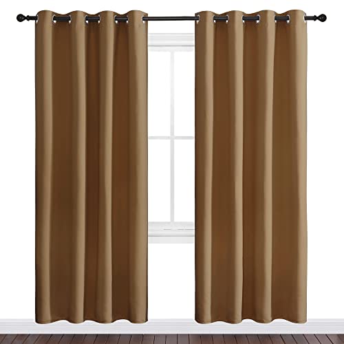 Image of NICETOWN Sleek Blackout Curtains 78 inches Length for Windows, Noise Reducing and Block Draft Panels for Door Doorway Laundry Office Luxury Decor Theme (2 Panels, Gold Brown, W55 x L78 -Inch)