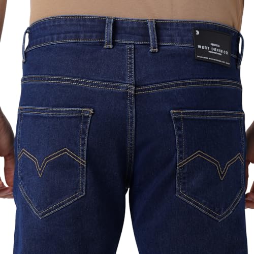 Image of Wert Men's Dark Blue (denimix) & Ice Colour Jeans, Regular Fit, Contrast Stitching,