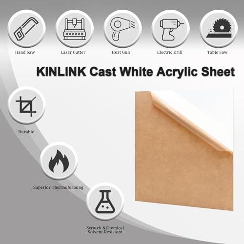 Image of KINLINK 24x36 Plexiglass Sheets 1 /8 inch Thick - 3mm White Cast Acrylic Sheet, Plastic Board Polycarbonate Sheet for DIY Project, Craft, Table Top, Acrylic Sign and Wedding Invitation 1 Pack