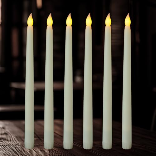 Aihoom Flameless LED Candle Sticks 6Pcs Led Taper Candles Battery Operated Realistic Flickering Fake Candles for Home Weddings Parties Valentines Day Decor Ivory (Without Remote Control)