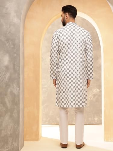 Image of SOJANYA (Since 1958 Men's Cotton Rayon Embroidered Sequinned Kurta with White Pyjama