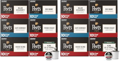 Image of Peet's Coffee,Keurig K-Cup Pods Variety Pack,100% Arabica Coffee-Major Dickason's Blend,Big Bang,French Roast,Cafe Domingo,Organic Alma De La Tierra,House Blend,120 CT Total, 10 Count,(Pack of 12)
