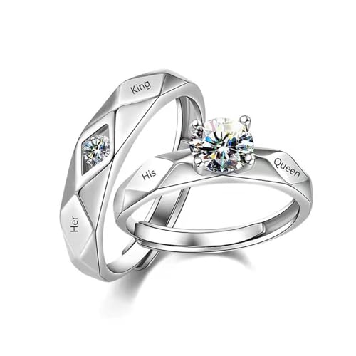 KONFEN 2PCS Zircon Cubique Couple Anneaux Set, Bague de Fiançailles Mariage Réglable Hypoallergénique pour hommes et femmes, Personnalisés Lettres Bague...