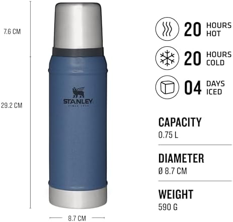 Stanley Classic Legendary Vakumlu Çelik Termos, Mavi (Hammertone Lake), 0.75 Litre - Görsel 2