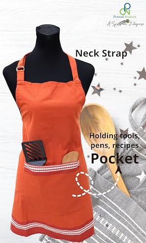 Image of Kitchen Apron for Women & Men | 100% Cotton | Cooking Apron with Big utility Pocket | Adjustable neck strap | Free Size | Kitchen Utensils Accessory