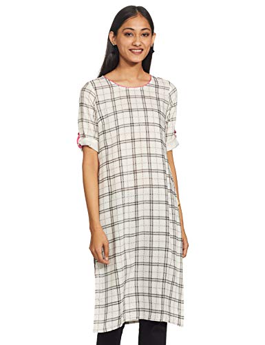 Image of Aurelia Womens Round Neck Checked Kurta