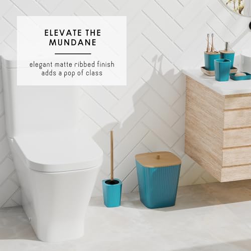 Clara Clark Bathroom Accessories Set - Bathroom Set, Bathroom Accessory Set, Shower Curtain Set, Toilet Brush, Trash Can & Soap Dispenser - Teal - 20PC