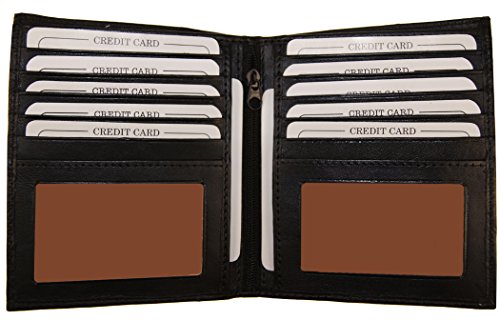 SUN 5101 BK Men's Big Hipster Bifold Leather Wallet Organza Gift Bag, Black2