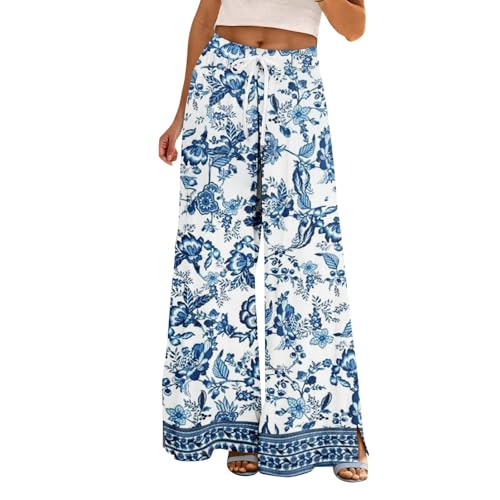 Pantalones largos para mujer, estilo bohemio, para playa, verano, pierna ancha, pantalones de yoga ligeros, informales, pantalones de pierna ancha, elegantes pantalones de pierna ancha, pantalones de