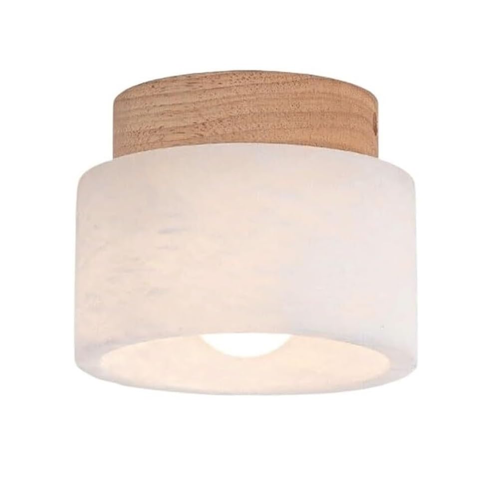 ITOSUI Translucent Stone Ceiling Light, Wood Semi Flush Mount Ceiling Lamp, Tri-Color Dimmable 4.72 Inch Fixture, Natural Stone, Cream Style for Hallway, Entryway, Cloakroom, Aisle, Gallery
