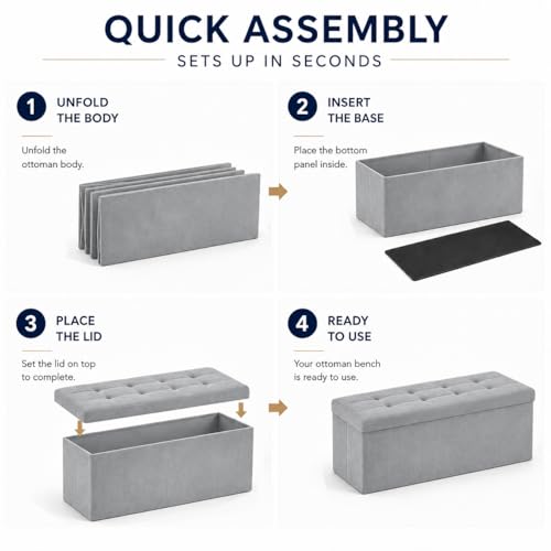 Image of ALASDO 43 Inch Folding Storage Ottoman Bench with Hidden Storage, Velvet Storage Ottoman Foot Rest Stool, End of Bed Bench for Bedroom, Living Room, Entryway and Closet, Dark Gray