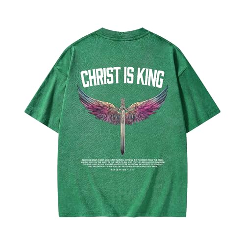 Graphic Tees Summer Novelty Women Men Cotton Oversized Wings with Sword Christian Washed T-Shirt