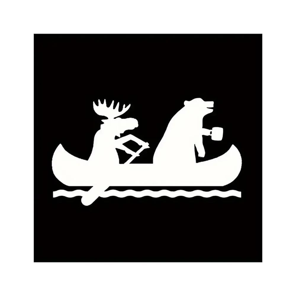 Outdoor Adventure Car Sticker Moose and Bear in A Canoe Suitable for Car Windows(White)