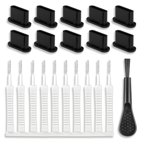 SGERUFZ 22 Kit de Limpieza USB y Tipo C para Móviles, Cepillos de Limpieza para Puertos de Teléfono, Conector Antipolvo de Metal, Cepillos para Altavoces y Auriculares, Protector de Polvo