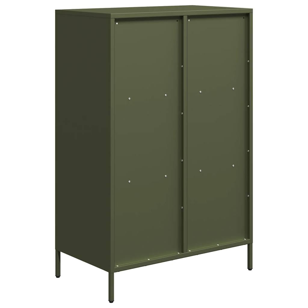 Wysoka komoda w kolorze oliwkowo-zielonym, ze stali walcowanej na zimno, 68 x 39 x 103,5 cm, z 3 szufladami i 3 przegródkami, uniwersalny kredens do salonu, kuchni i biura, łatwa w utrzymaniu