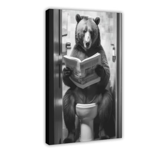 Ours assis sur les toilettes cadre deco moderne salon et chambre 40x61 cm